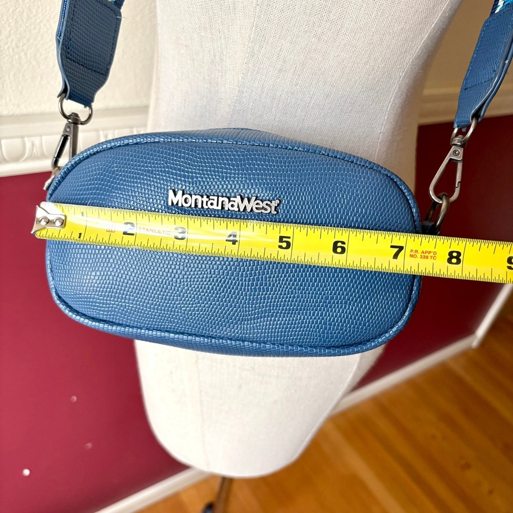 Montana West‎ Blue Lizard Embossed Crossbody Bag Woven Stripe Guitar Strap Logo - Picture 8 of 13